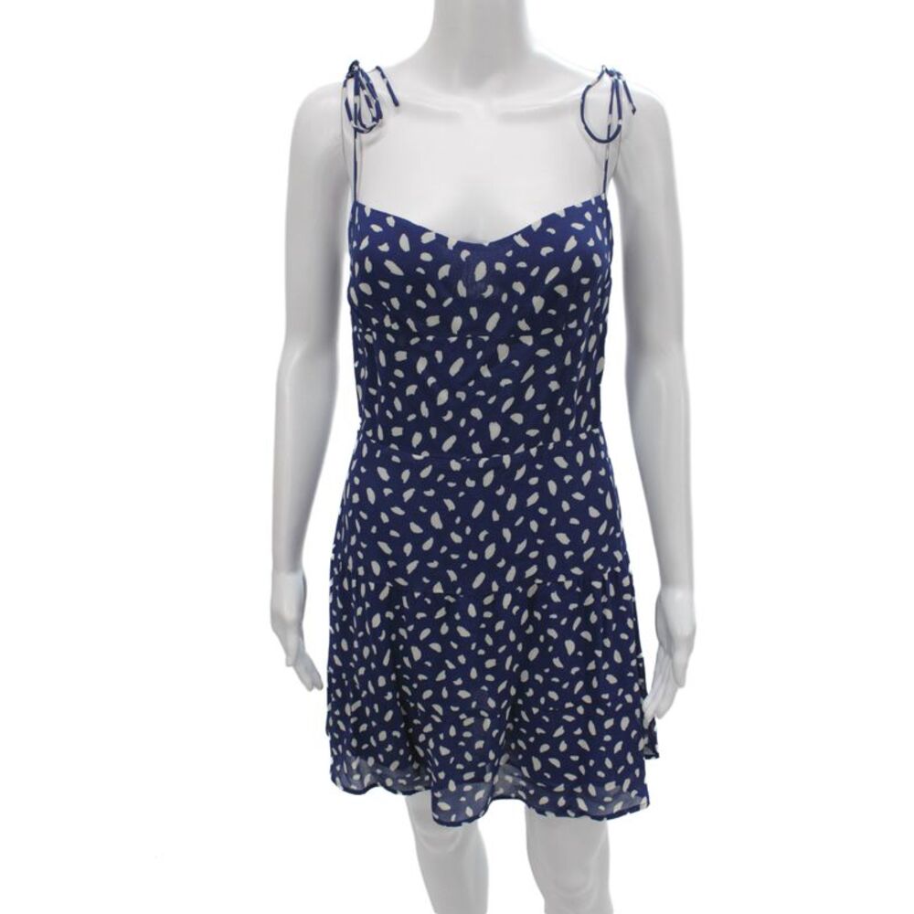 Reformation Women Fit & Flare Sundress Dark Blue Square Neck Tie Viscose Size 6